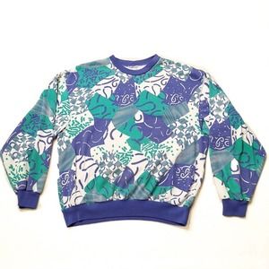 Vintage Womens Graphic Sweatshirt Cropped Size L Geometric 80s 90s Memphis HOLES